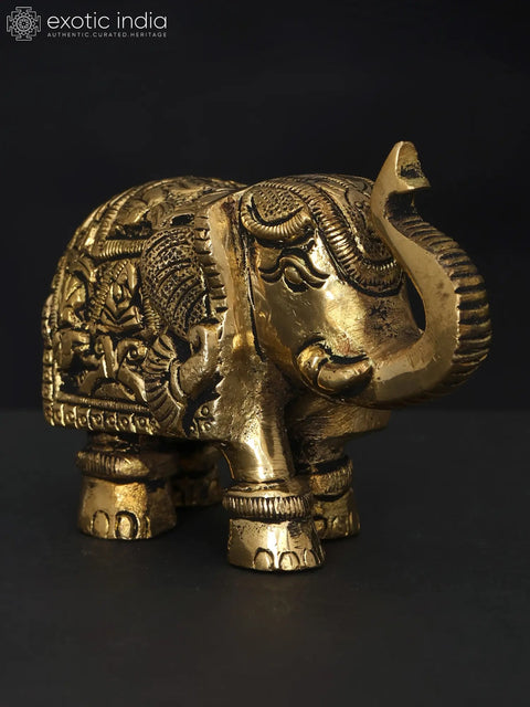 Small Elephant Statue with Upraised Trunk | Brass Statue