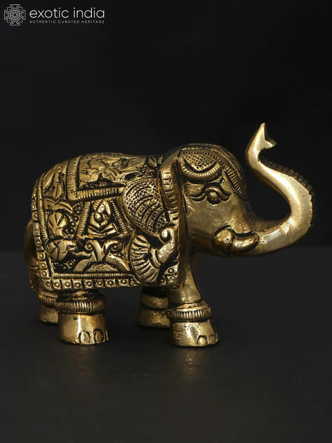 Small Elephant Statue with Upraised Trunk | Brass Statue