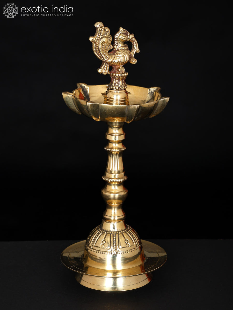 9" Brass Peacock Lamp Handmade Statue