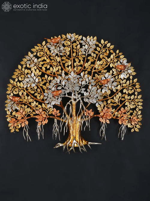 34" Large Brass Tree of Life with Birds Wall Hanging