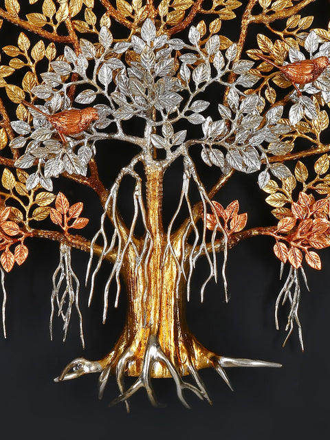 34" Large Brass Tree of Life with Chirping Birds | Wall Hanging