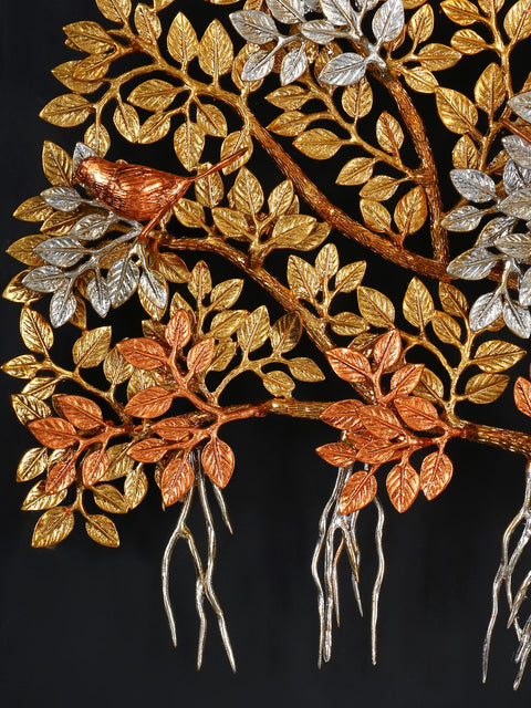34" Large Brass Tree of Life with Chirping Birds | Wall Hanging