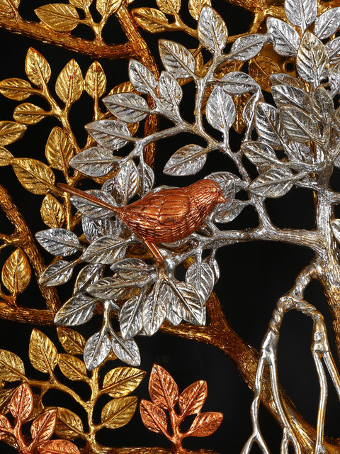34" Large Brass Tree of Life with Chirping Birds | Wall Hanging