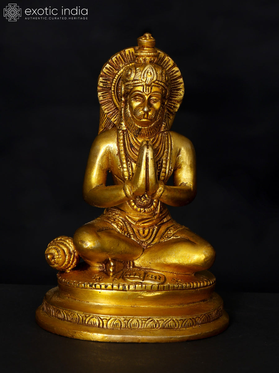 6" Lord Hanuman Namaskar Mudra Brass Statue for Pooja