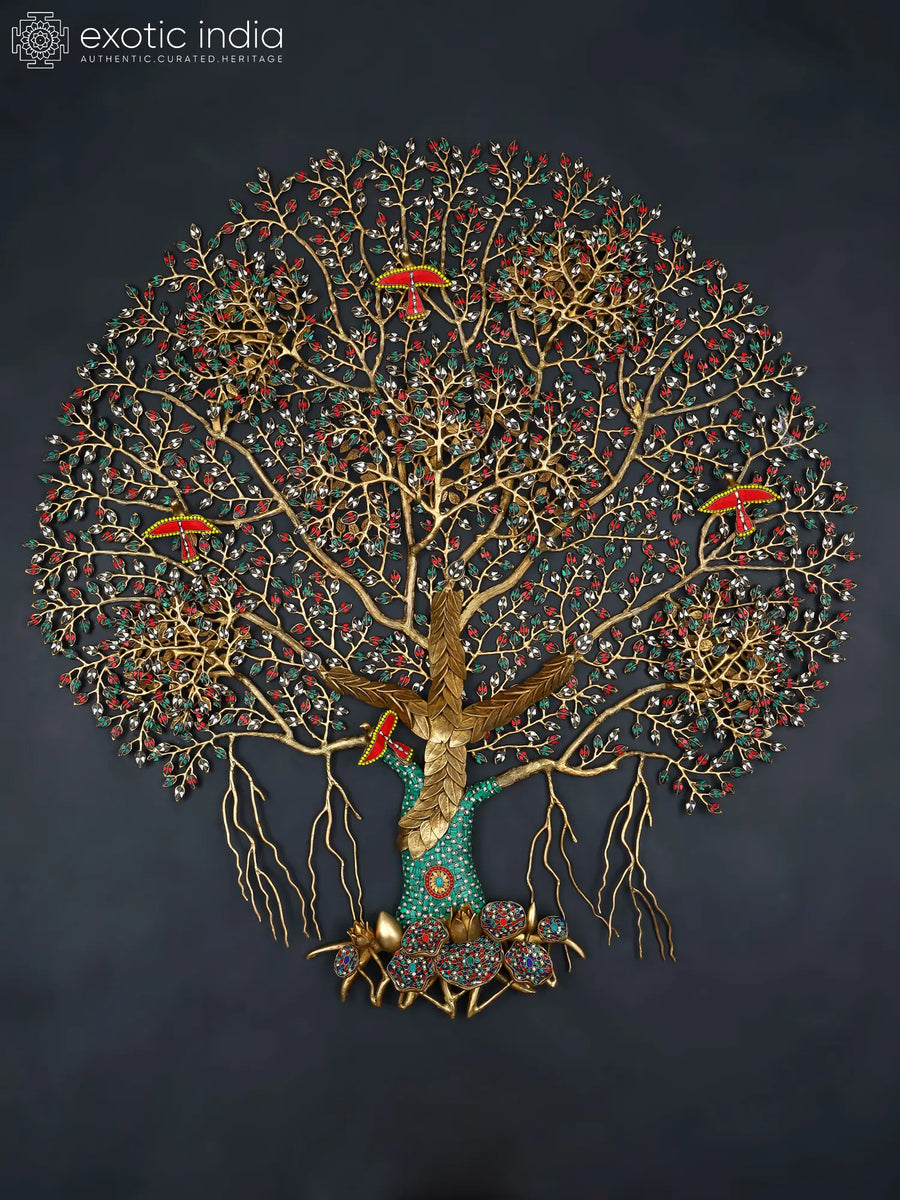 51" Large Brass Tree of Life Inlay Wall Hanging Sculpture