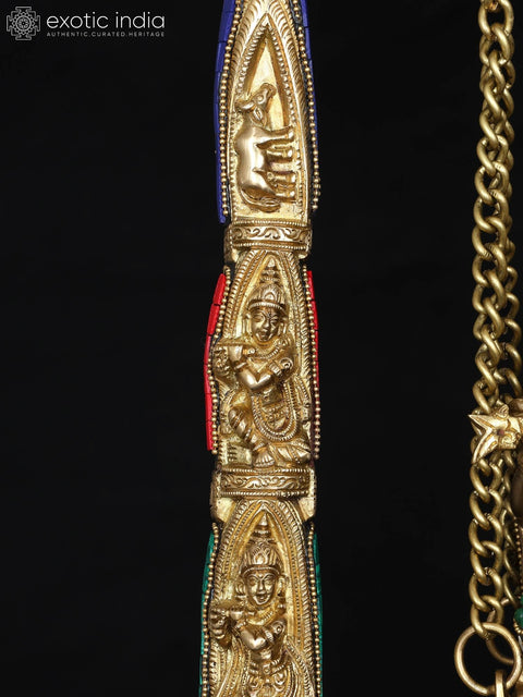 18" Radha Krishna on Peacock Swing | Brass Statue with Inlay Work