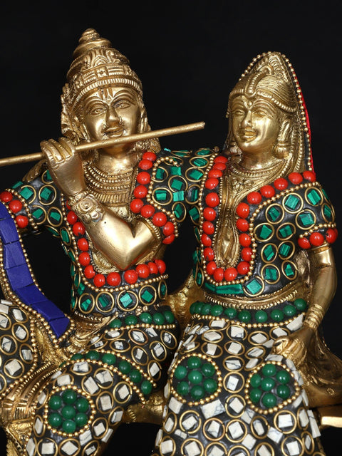 18" Radha Krishna on Peacock Swing | Brass Statue with Inlay Work