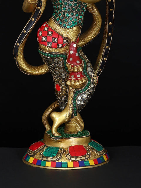 15" Shri Krishna and Kaliya | Brass Statue with Inlay Work