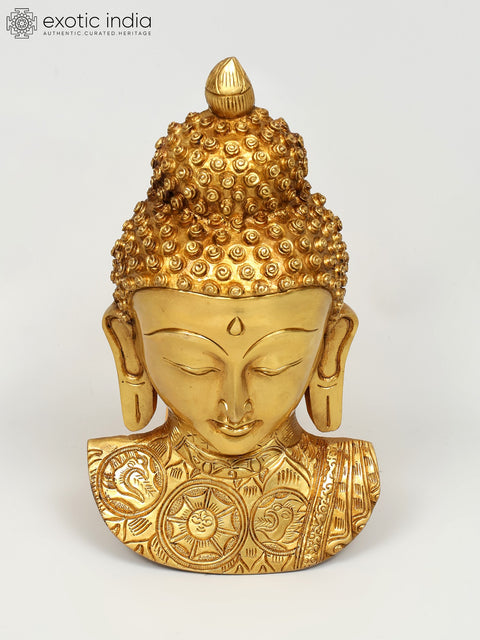 11" Wall Hanging Buddha Bust | Brass Statue