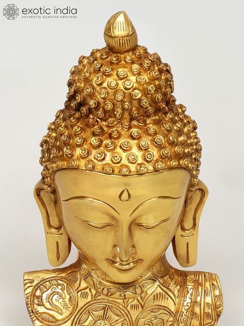 11" Wall Hanging Buddha Bust | Brass Statue