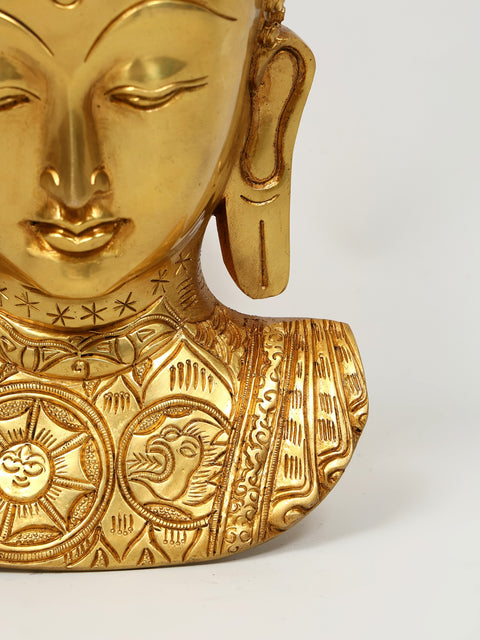 11" Wall Hanging Buddha Bust | Brass Statue