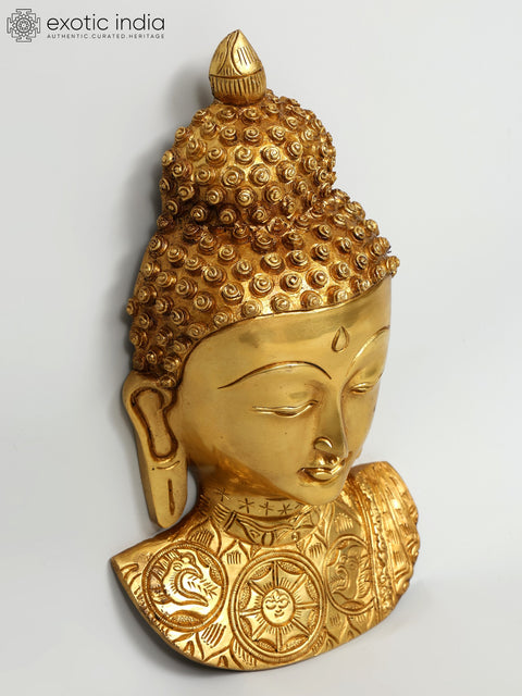 11" Wall Hanging Buddha Bust | Brass Statue