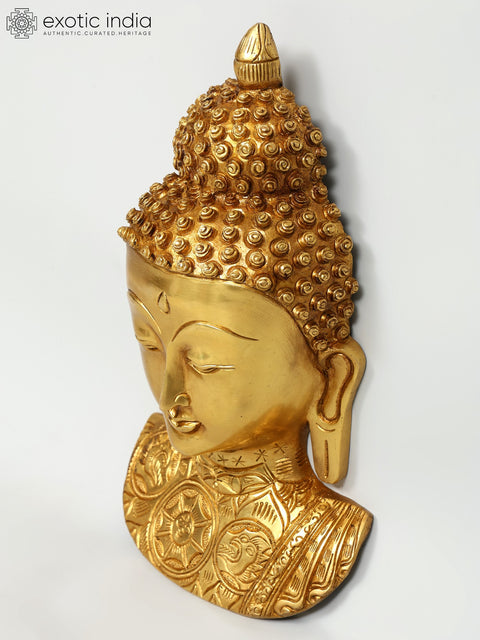 11" Wall Hanging Buddha Bust | Brass Statue