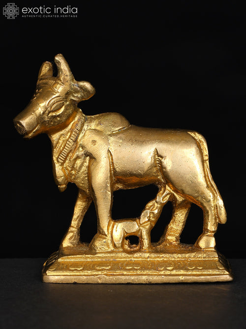 2" Small Cow and Calf Brass Statue Handmade
