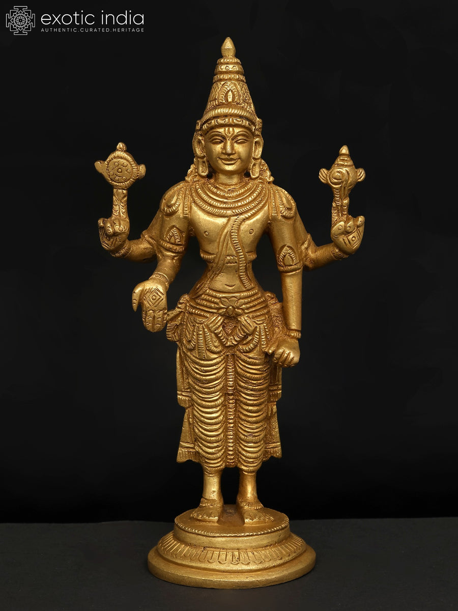 7" Standing Tirupati Balaji Brass Statue for Pooja