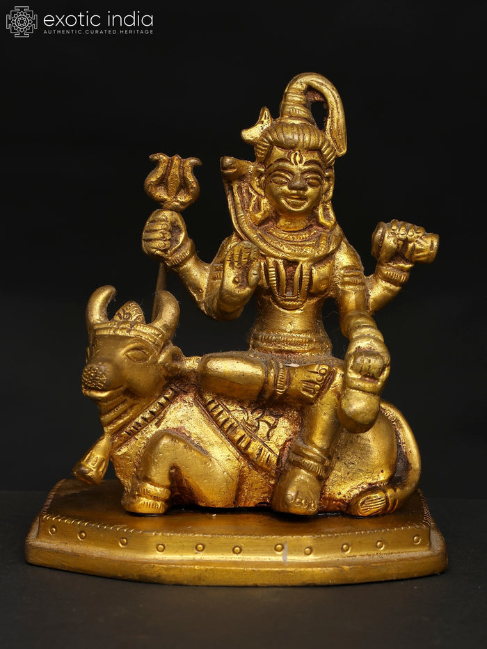 3" Lord Shiva Seated on Nandi Brass Statue for Pooja