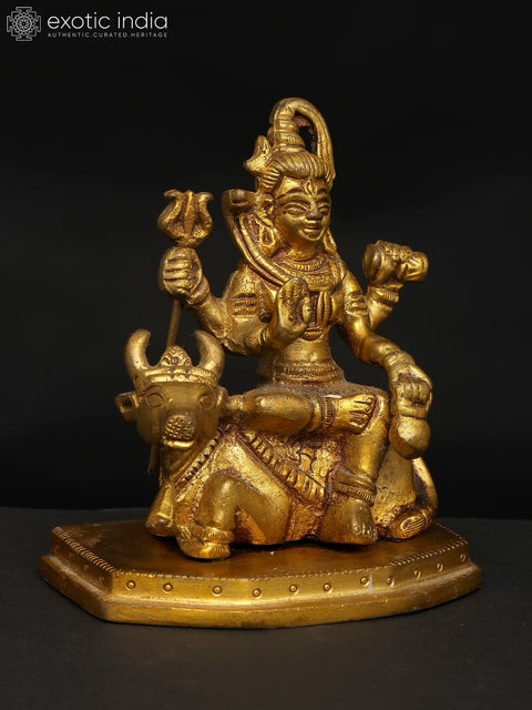 3" Small Lord Shiva Seated on Nandi | Brass Statue
