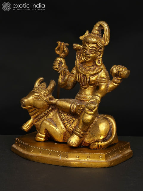 3" Small Lord Shiva Seated on Nandi | Brass Statue