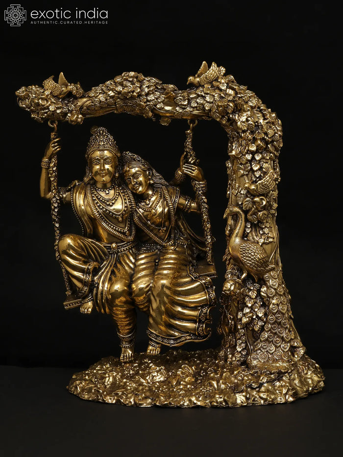 Superfine Brass Radha Krishna on Swing Handmade Statue