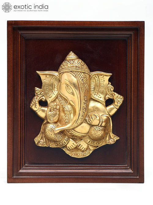 12" Blessing Ganesha Handmade Brass Sculpture Wall Hanging