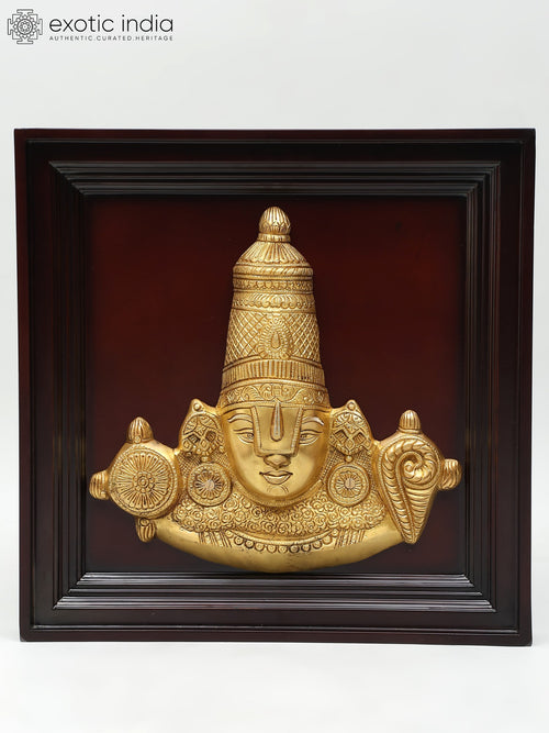 20" Brass Tirupati Balaji Wall Hanging with Wood Frame