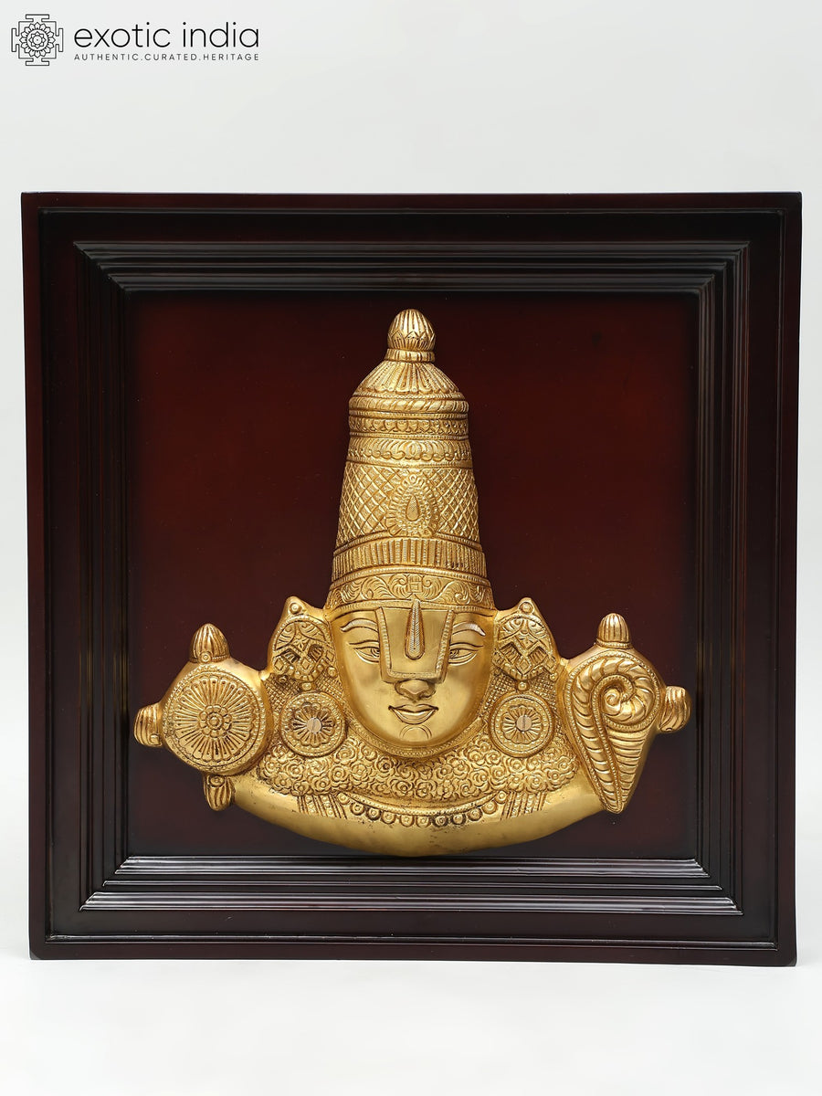 20" Brass Tirupati Balaji Wall Hanging with Wood Frame