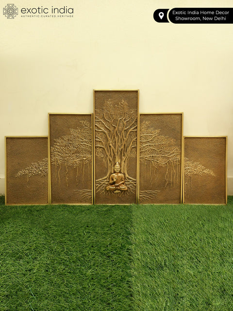 58" Large Lord Buddha Seated Under The Bodhi Tree | Set of Five | Wall Hanging
