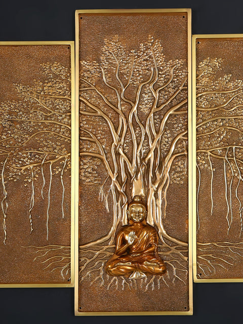 58" Large Lord Buddha Seated Under The Bodhi Tree | Set of Five | Wall Hanging