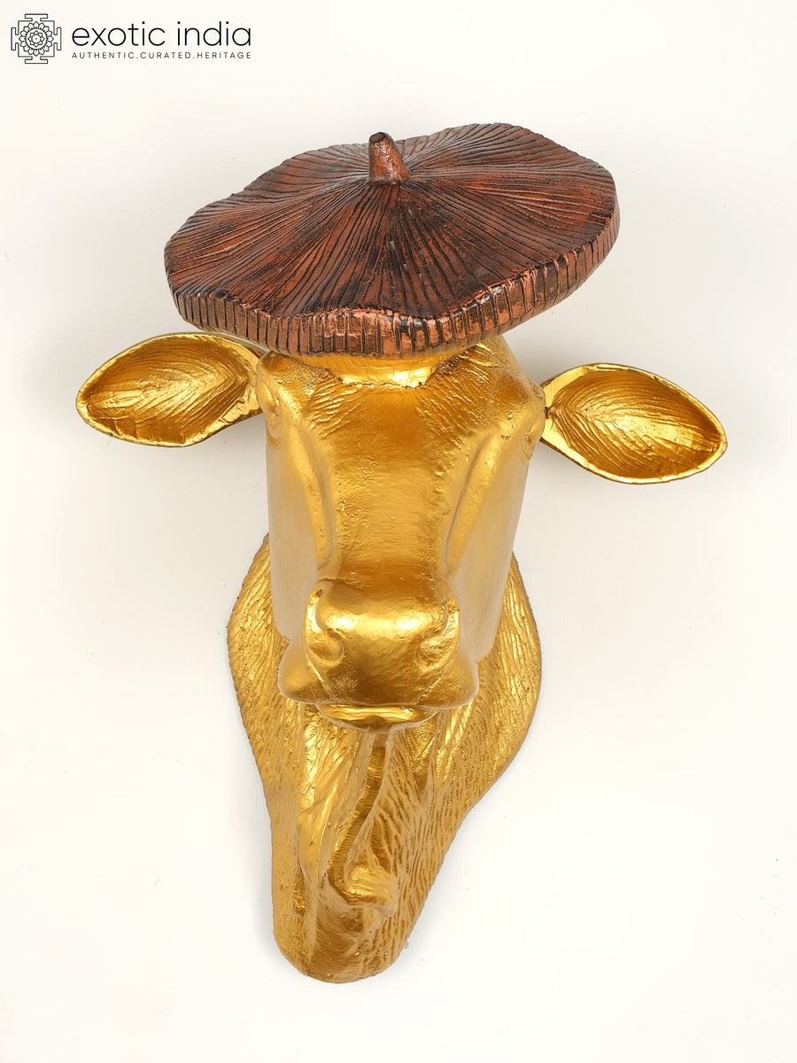 19" Brass Cow Head Wall Hanging for Home Decor
