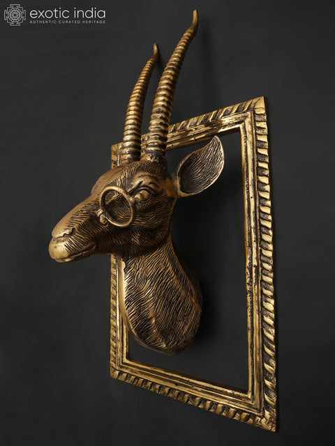 23" Brass Stylish Deer Head with Frame | Wall Hanging | Home Decor