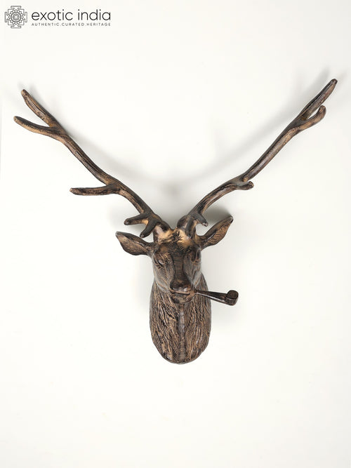 25" Modern Deer Brass Statue Wall Hanging