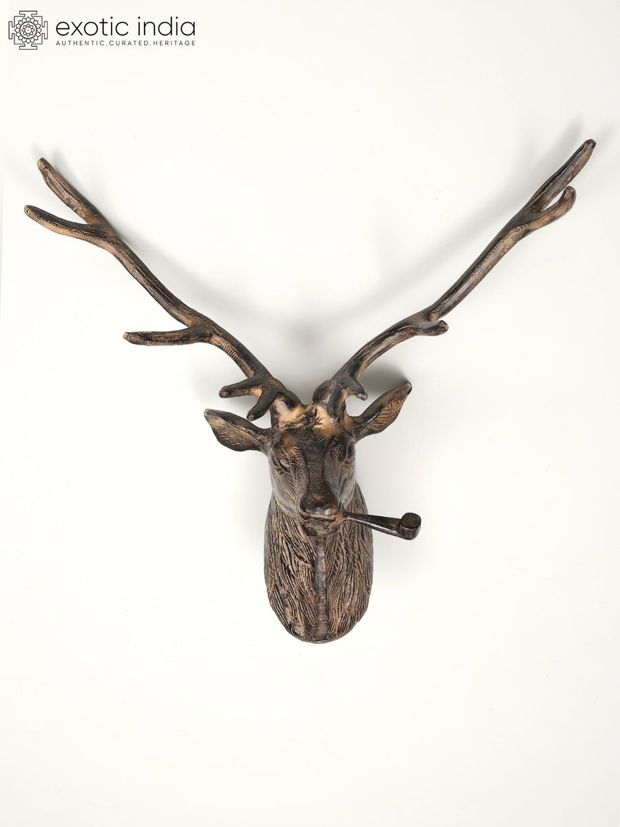 25" Modern Deer Brass Statue Wall Hanging