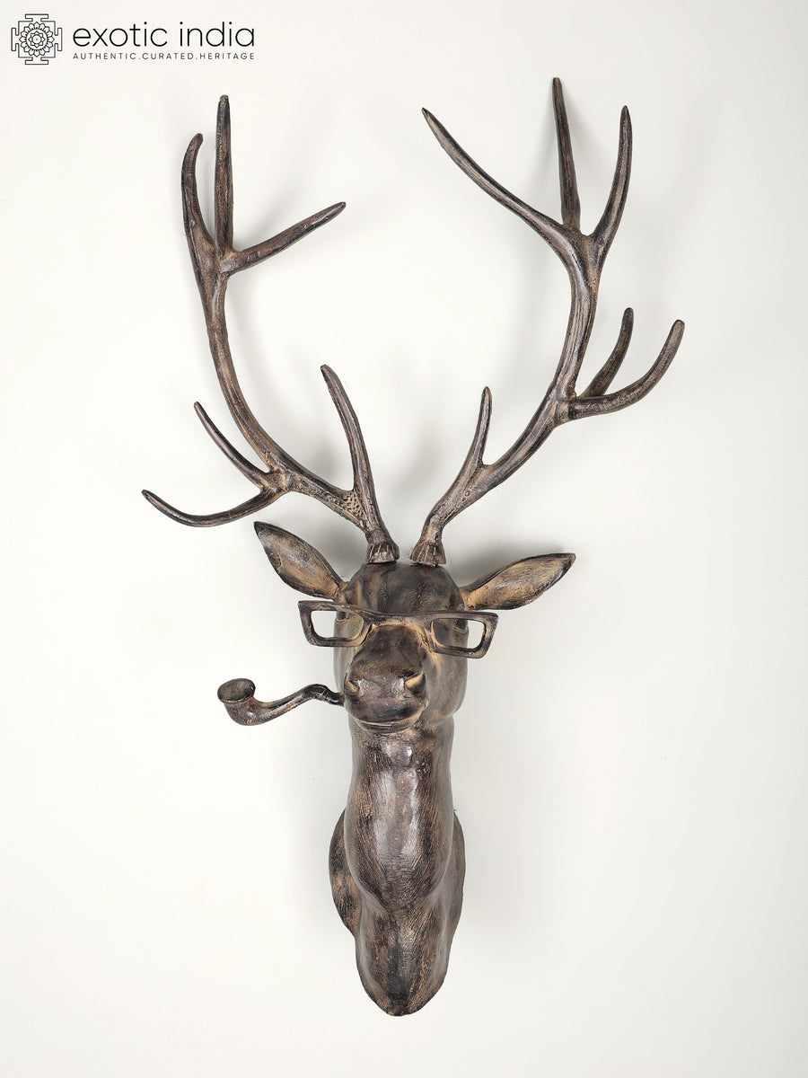 43" Modern Brass Deer Statue for Home Decor