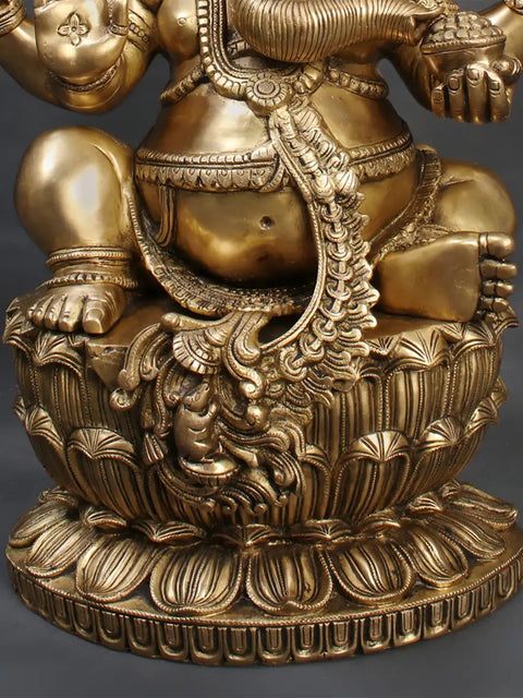 26" Four Armed Lord Ganesha With Attractive Carving | Brass Statue For Temple