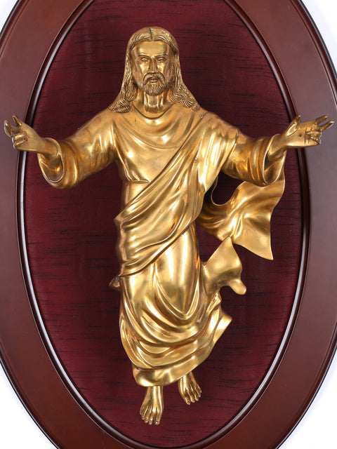 31" Superfine Jesus Christ | Wood Framed Brass Sculpture | Wall Hanging