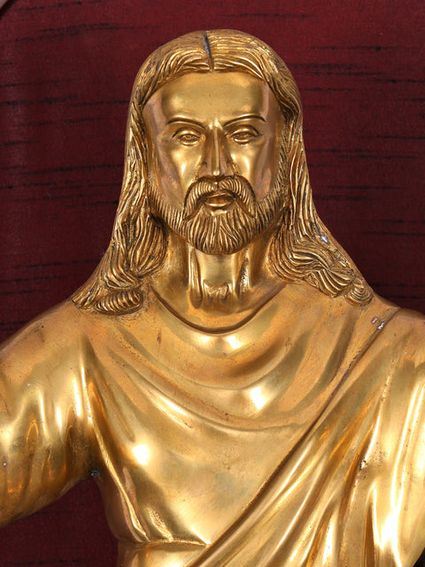 31" Superfine Jesus Christ | Wood Framed Brass Sculpture | Wall Hanging