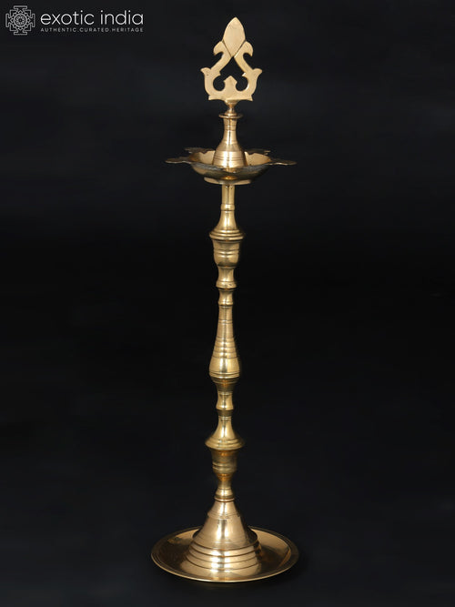21" Five Wicks Designer Brass Oil Lamp for Pooja