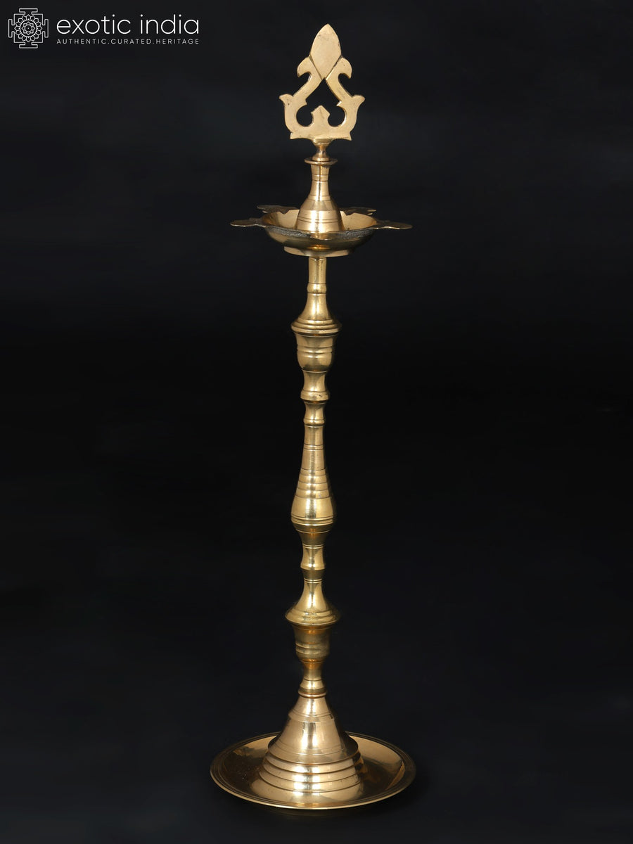 21" Five Wicks Designer Brass Oil Lamp for Pooja