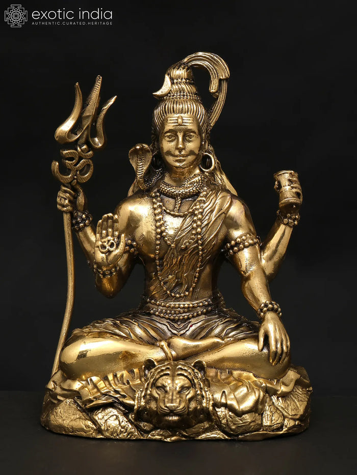 5" Four Armed Shiva Brass Statue for Pooja
