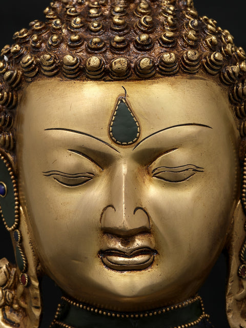 9" Meditating Buddha Head | Brass Statue with Inlay Work