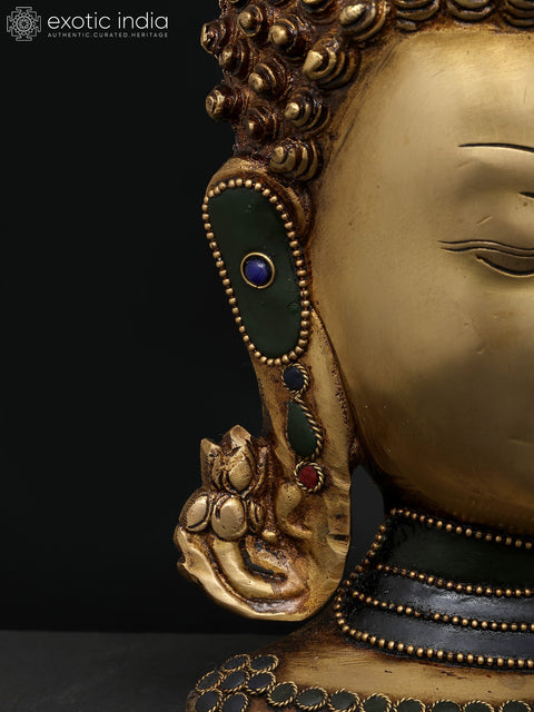 9" Meditating Buddha Head | Brass Statue with Inlay Work