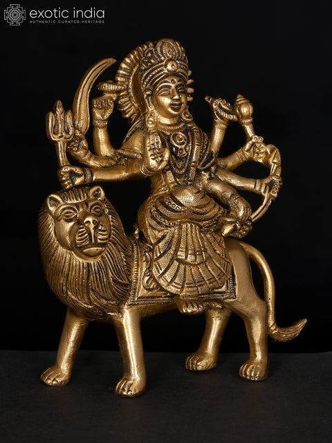 6" Small Eight Armed Goddess Durga (Sherawali Maa) | Brass Statue