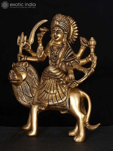 6" Small Eight Armed Goddess Durga (Sherawali Maa) | Brass Statue