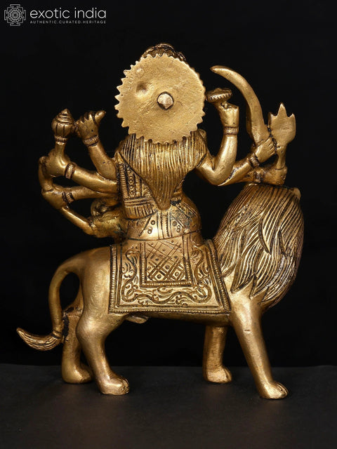 6" Small Eight Armed Goddess Durga (Sherawali Maa) | Brass Statue