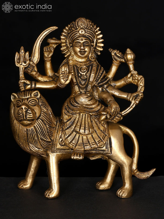 6" Small Eight Armed Goddess Durga (Sherawali Maa) | Brass Statue