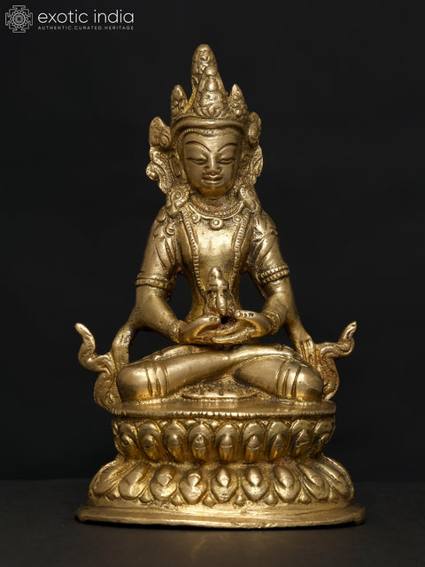 4" Small Crowned Shakyamuni Buddha Statue in Brass