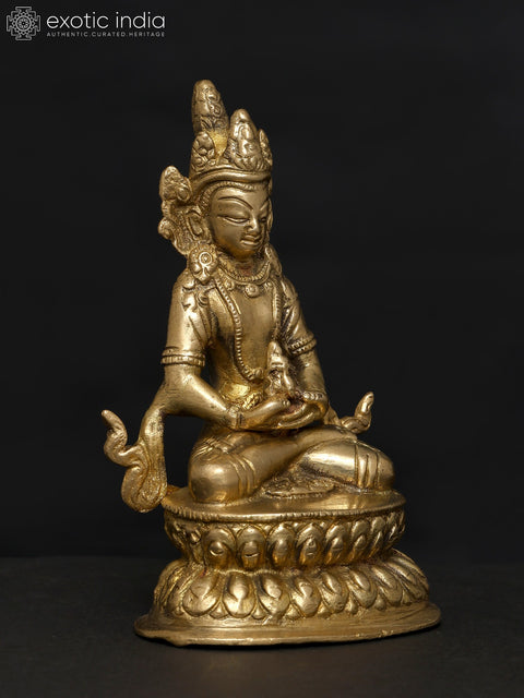 4" Small Crowned Shakyamuni Buddha Statue in Brass