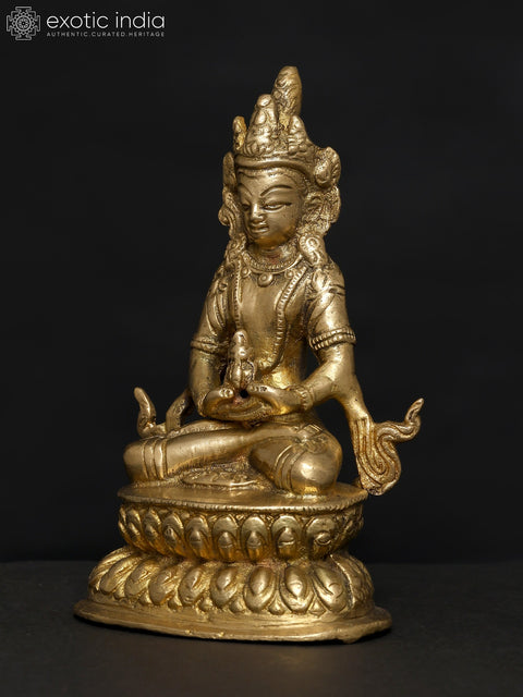 4" Small Crowned Shakyamuni Buddha Statue in Brass