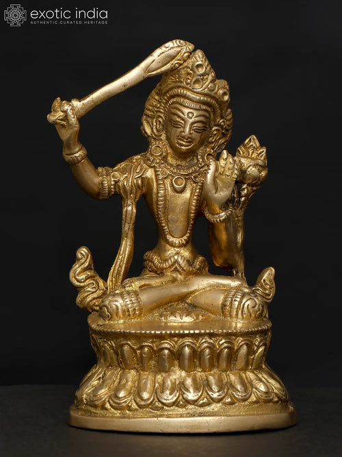 4" Manjushri Buddhist Deity Handmade Brass Statue