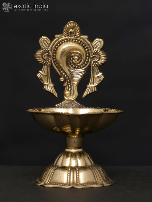3" Brass Conch Lamp for Pooja Home Decor